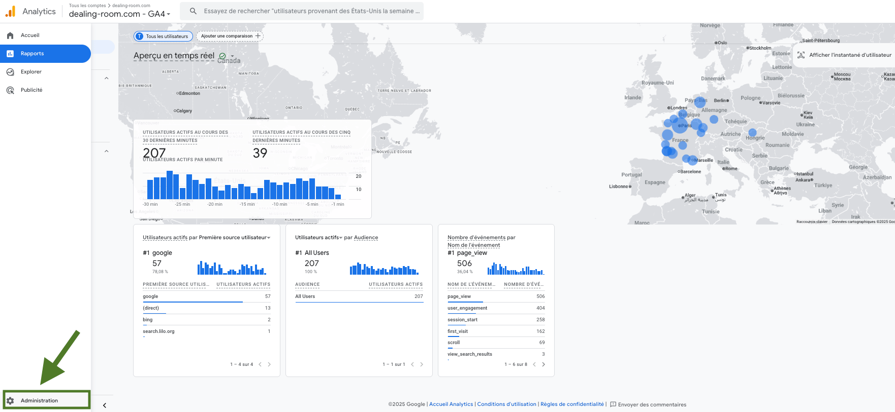 Accédez aux paramètres de votre compte Google Analytics